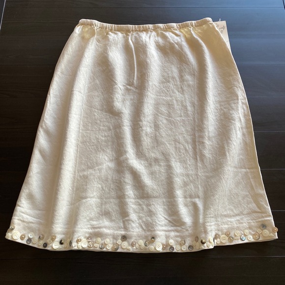 J. Jill Dresses & Skirts - J Jill Linen Skirt XL Petite Cream Button Hem Elastic Waist XLP Beach Boho